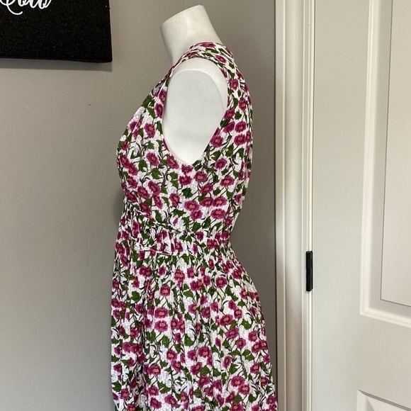 Roller Rabbit Dakini Lune Floral Maxi Dress Sleeveless Pleated White Green Sz L - Picture 8 of 14